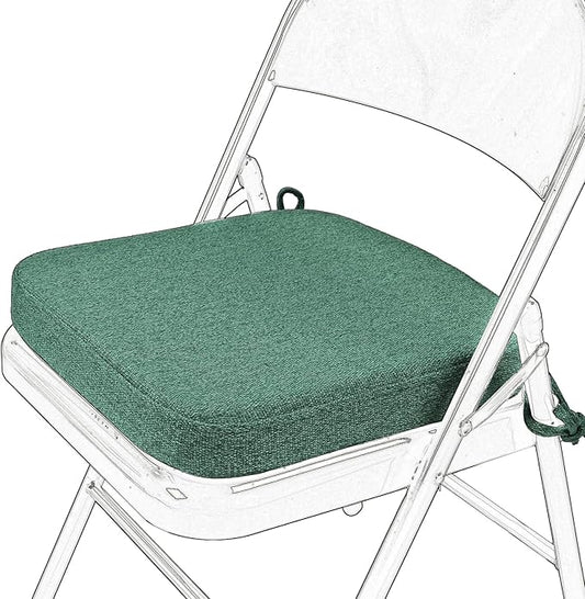 SINOSSO Memory Foam Chair Cushion for Folding Chair 1 Pcs, Thickened 2" Square Kitchen Chair Pad with Ties, Indoor Non-Slip Dining Chair Seat Cushion (1 Piece, Green)