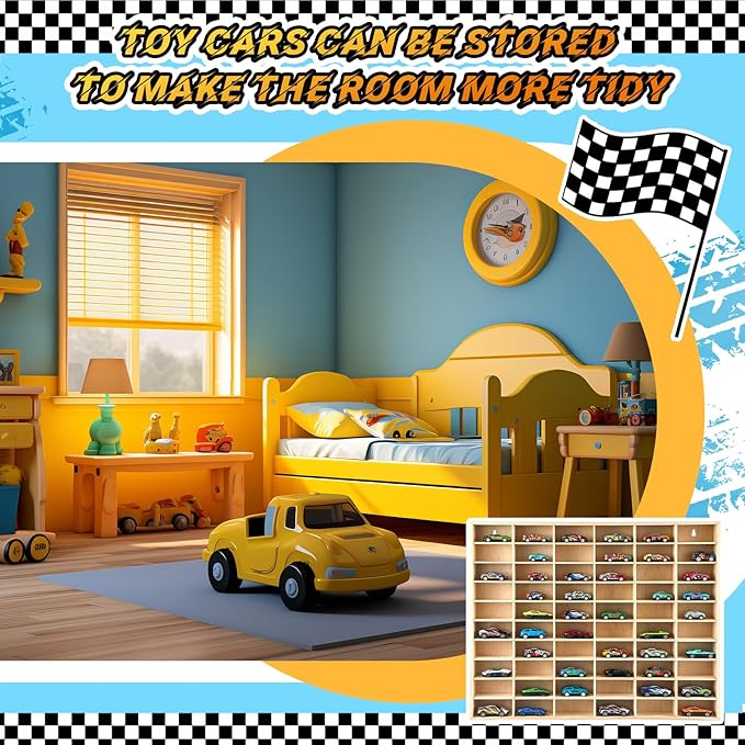 Seenelling Hot 1/64 Diecast Wheels Display Case Holds Toy Cars Wooden Wall Mount Car Display Shelf Storage Organizer Case for Toy Collectibles, Wheel, Model, 10 Layers (60 Spaces)