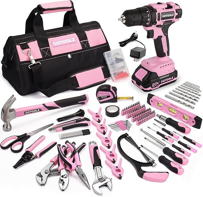 Cordless Drill Set, 293-Piece Household Tool Kit with 20V Electric Drill, Power Drill Sets Repairing Kit, Electric Screwdriver Driver Tool Kit for Home Maintenance, DIY and Crafts(Pink 2026)