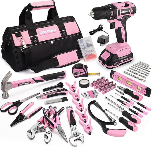 Cordless Drill Set, 293-Piece Household Tool Kit with 20V Electric Drill, Power Drill Sets Repairing Kit, Electric Screwdriver Driver Tool Kit for Home Maintenance, DIY and Crafts(Pink 2026)