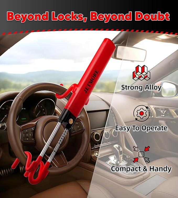 Car Steering Wheel Lock Anti-Theft Device, Wheel Locks for Cars, Dual Hooks, Car Lock Steering Wheel, Car Anti-Theft Device, Saw-Resistant Alloy Steel, for Cars, SUVs & Trucks