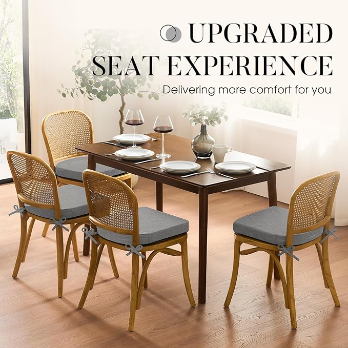 Basic Beyond Chair Cushions for Dining Chairs with Ties and Removable Cover, 2" Thick Seat Cushions for Kitchen Chairs, Set of 4, 17" x 16", Dark Grey