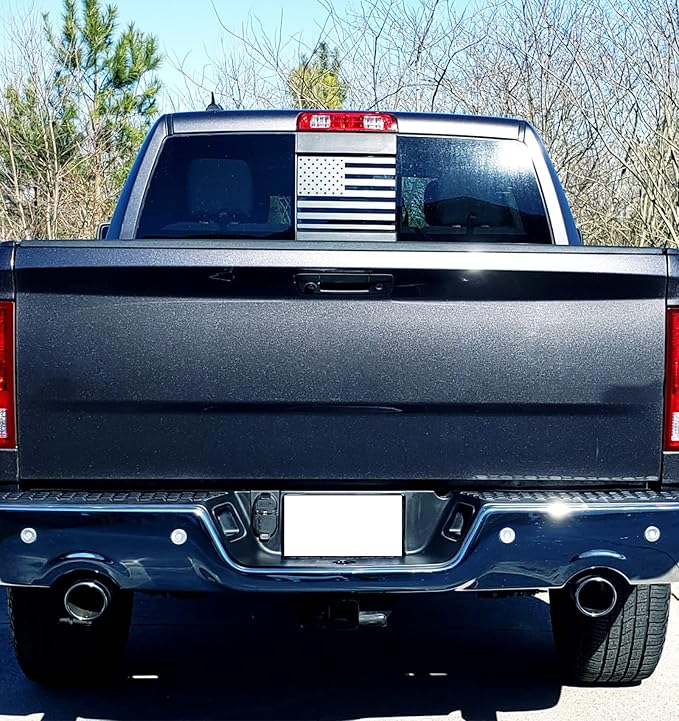 Xinghe for Dodge Ram 2009 to 2024, American Flag Decals Stickers for Truck Back Middle Window, Matte Black USA Flag Decal