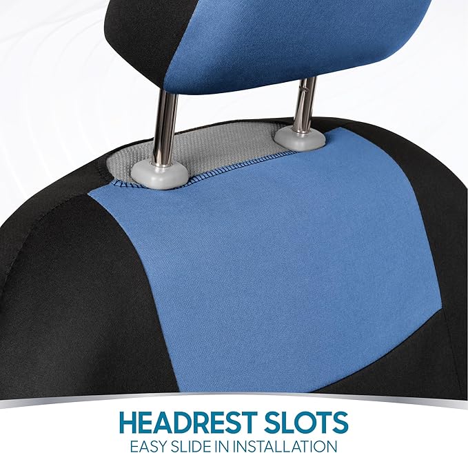 BDK PolyPro Car Seat Covers Full Set in Blue Gray on Black, Front and Rear Split Bench Seat Covers for Cars, Easy to Install Car Seats Cover Set and Accessories for Auto Trucks Van SUV - Blue Gray
