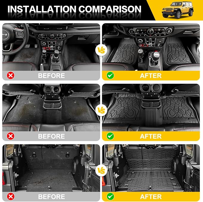 Cargo Mats for 2018-2025 Jeep Wrangler JL 4X4 Floor Liners with Trunk Mat Backrest Mat All Weather TPE Protector Rear Floor Trunk Liners for 18-25 Wrangler JL 4X4 4 Door Accessories
