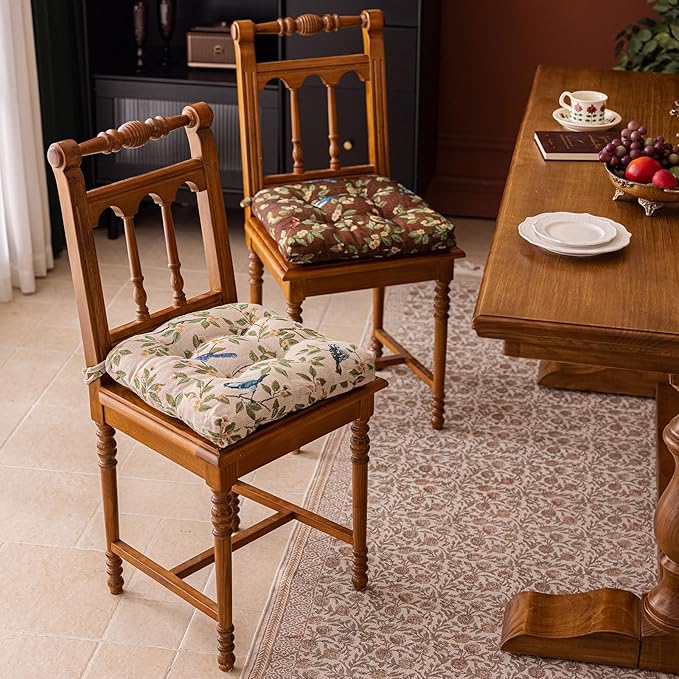 vctops Farmhouse Brid Print Chair Cushions with Ties U-Shaped Soft Comfortable Chair Pads Non Slip Seat Cushions for Indoor Dining Room and Kitchen Chairs (White,18"x18")