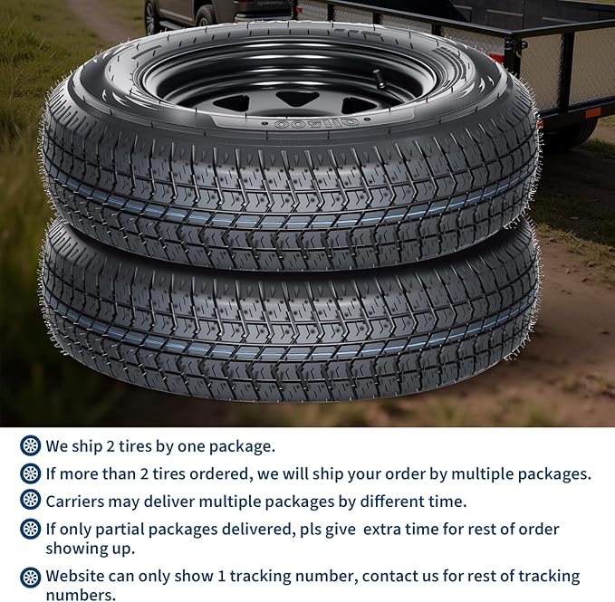 2-Pack Trailer Tire On Rim ST205/75D14 Trailer Tires and Wheels 5 Lug on 4.5 in PCD Trailer Tires with 14 in Rims Load Range C 6PR Black