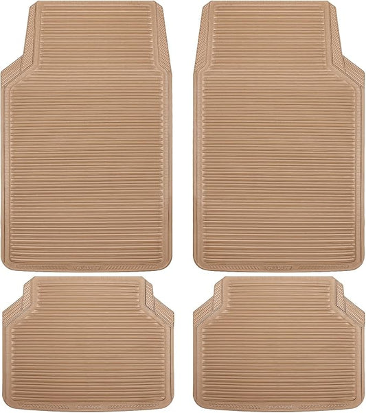CAR PASS Rubber Floor Mats - All Weather, Full Set 4-Piece, Waterproof Automotive Mats Trim to Fit Most Cars, Sedans, SUVs, Vans - Heavy Duty Anti-Slip Easy Clean, All Beige