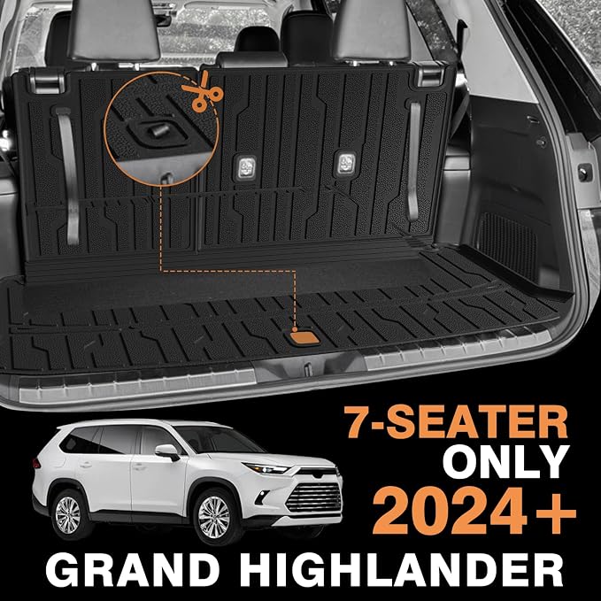 TripleAliners Trunk Mat with Backrest Mat Compatible with Toyota Grand Highlander 2024 2025 2026 All Weather TPE Liners 2 in 1 Accessories Custom Fit TPE Heavy-Duty Covers (Won't Fit Highlander)