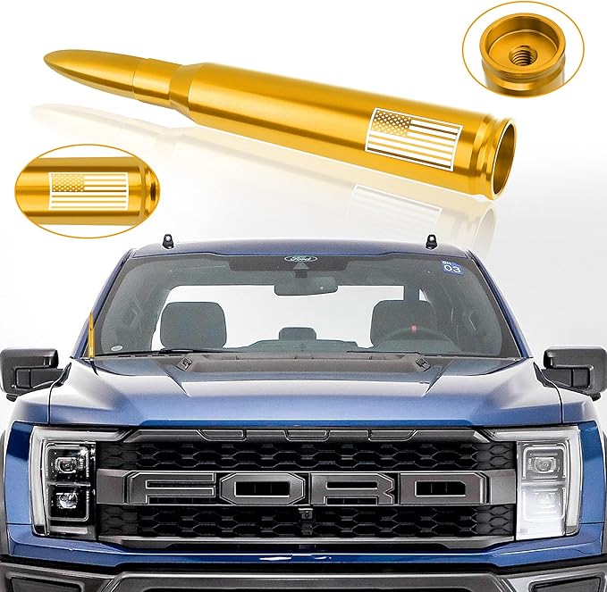 Car Bullet Antenna,Truck Exterior Decoration Accessories Car Vehicle Replacement Antenna Conpatible with Ford F150 RAM 1500 GMC Heavy Duty Pickup Trucks Accessories(New Upgrade Yellow-U.S. Flag)…