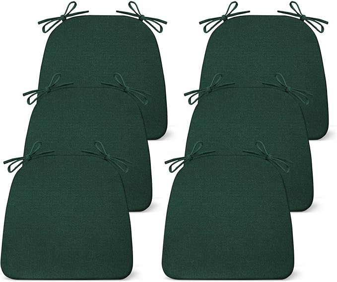 IASEAHK Chair Cushions for Dining Chairs Set of 6, Non Slip Kitchen Chair Pads, 17" x 16" x 2", Indoor Dining Chair Cushions with Ties, D-Shaped Seat Cushions for Kitchen Chairs, Dark Green