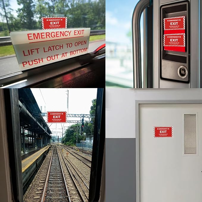 10 Pack 3X4" Car Vehicle School Bus Train Red Hanle Emergency Exit Notice Warning Caution Signs Decal Sticker-Pull Red Handle Up,Push Window Out red