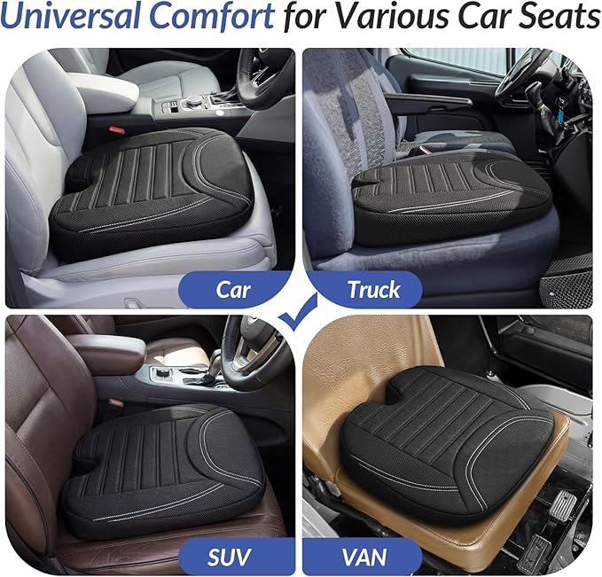 ZIKEE Wedge Car Seat Cushion for Tailbone Pain Relief & Better Visibility, Ergonomic Memory Foam Seat Cushion for Car with Breathable Channel Design, Fits Car, SUV, Truck, Non-Slip Mesh Cover