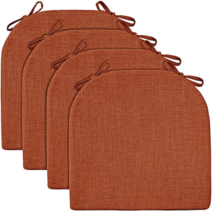 Wellsin Chair Cushions for Dining Chairs 4 Pack - Kitchen Chair Cushions with Ties and Non-Slip Backing - Dining Chair Pads 16"X16"X2", Orange