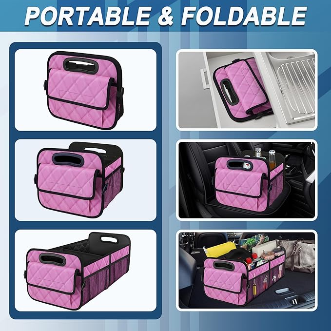 Deosk Car Trunk Organizer for SUV, Car Organizers and Storage with Reinforced Handles, Car Accessories for Women/Men 50L Waterproof Polyester Trunk Organizer(Medium,Pink)