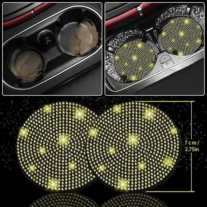 NBTEPEM 8 pcs Yellow Bling Car Accessories Set for Women, Steering Wheel Cover, Sparkly Seat Belt Covers, Bling Gear Shift Cover, Universal Fit Most Cars (Yellow Diamond)