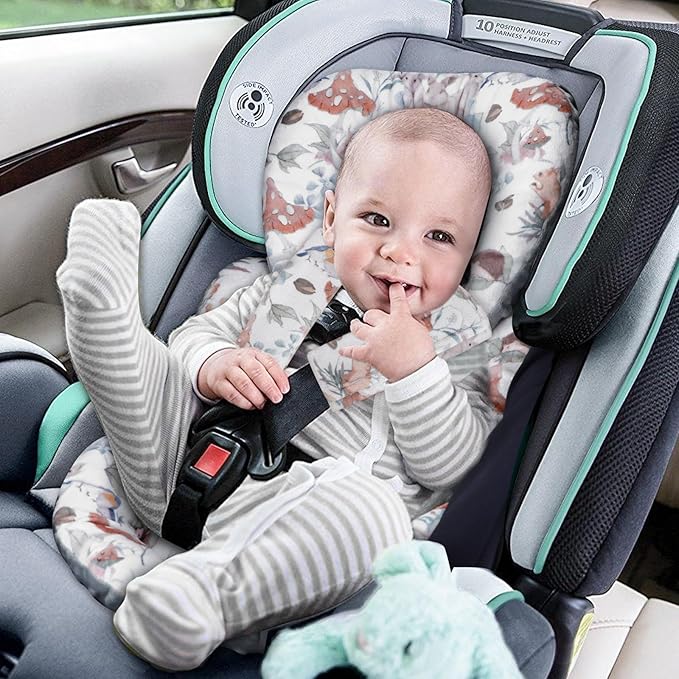 Infant Car Seat Insert Cushion, Super Soft Baby Car Seat Head Support & 2 Straps Pads, Reversible Preemie Newborn Carseat Insert, Fit Car Seat, Stroller, Infant Bouncer, Gray Animals