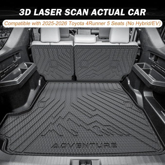 KUST Trunk Cargo Mat for 2025-2026 Toyota 4Runner Gas Accessories 5 Seats Only (Not for Hybrid or 7-Seats), Rear Cargo Liner with Back Seat Protector, TPE Rubber, Raised Edge, All Weather Protection