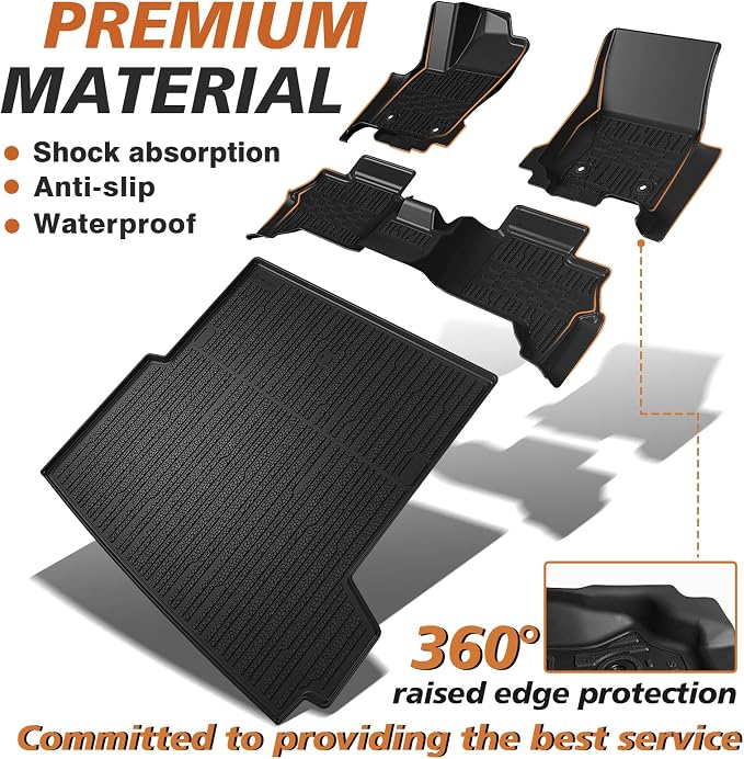 TripleAliners Floor Mats & Trunk Mat All Weather Liners Compatible With Toyota 2025 2026 4Runner Accessories Custom Fit TPE Heavy-Duty Waterproof Anti-Slip Floor Liner (5 Seats ONLY) - Only for Hybrid