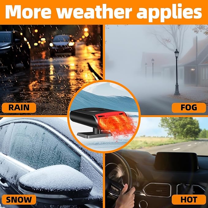 Car Heater, 12V 150W 2-in-1 Defroster Defogger, Portable Heating and Cooling Fan for Windshield, Plug in Cigarette Lighter for Car, Vehicle, Truck, Van
