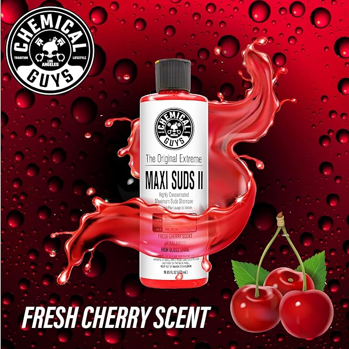 Chemical Guys CWS_101BK Car Wash Detailing Bucket, Mitt & Accessories Bundle (6 Items) Featuring Maxi-Suds II Foaming Car Wash Soap, 128 oz (1 Gal), Cherry Scent - Works on Cars, Trucks, SUVs, & More