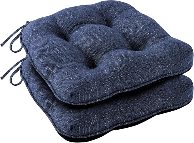IPYNBAP Chair Cushions for Dining Chairs Set of 2, Kitchen Chair Cushions, Chair Pads with Ties and Non Slip Backing, Tufted Memory Foam Seat Cushion 2 Pack, 15.5" x 15.5" x 4", Navy Blue