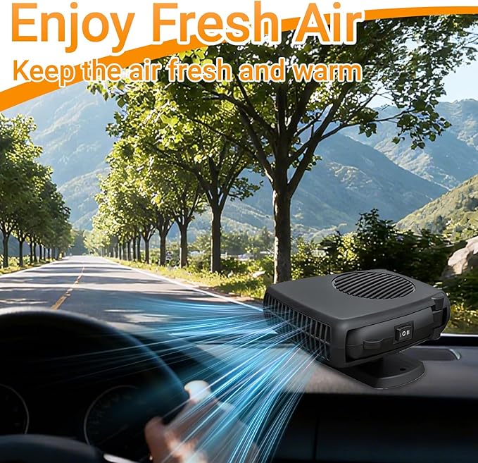 12V 200W Car Heater and Fan, Portable Dual Mode car heater Defroster Defogger, 360° Adjustable Vent for Interior Comfort, Easy Plug-in Installation