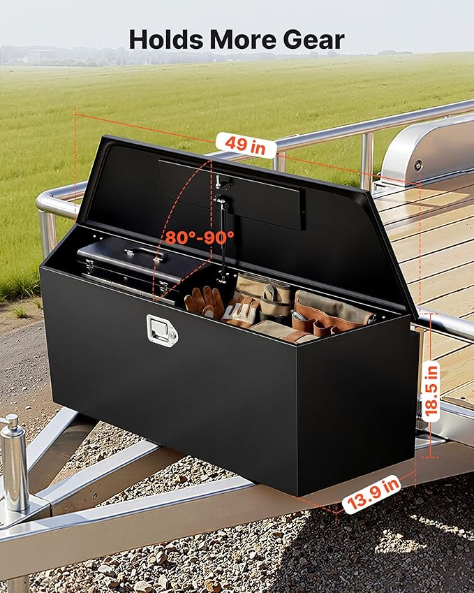 VEVOR Trailer Tongue Box, Heavy Duty Trailer Tongue Tool Box Storage Organizer with Lock & Keys, Utility Tool Chest for Pickup Truck Bed, RV, SUV, Off-Road Vehicle, Steel, 49" x 13.9" x 18.5"