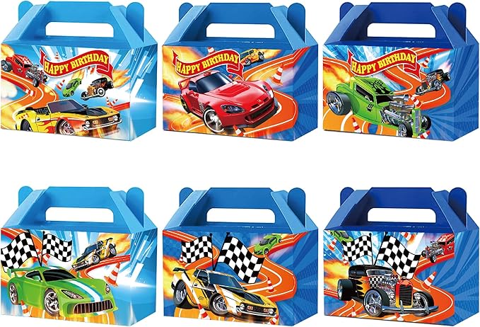 12Pcs Race Car Party Treat Boxes Hot Car Gift Box Birthday Supplies Wheels Wild Goodie Gift Boxes Race Cars Favor Box for Kid Boy Wheels Cars Birthday Baby Shower Game Party Decoration Blue