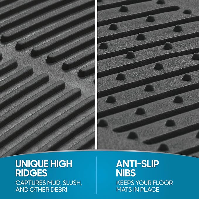 BDK ProLiner Floor Mats for Cars Trucks SUV, 2-Piece All-Weather Car Mats with Universal Fit Design, Durable Car Floor Mats with Capture Ridges, Waterproof Rubber Floor Mats for Cars (Gray)