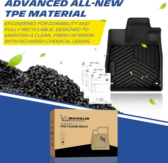 Michelin Vehicle Mats, Premier Series All-Weather TPE Custom Fit Liner for Honda Pilot 2023-2026 7 & 8 Seats, Floor Mats(5 Piece)