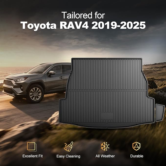 AOMSAZTO 2025 Cargo Mat: All Weather Cargo Liner Compatible with Toyota RAV4 (Include Hybrid) 2019-2025 Waterproof Trunk Mat TPE 3D Heavy Duty Rear Trunk Tray