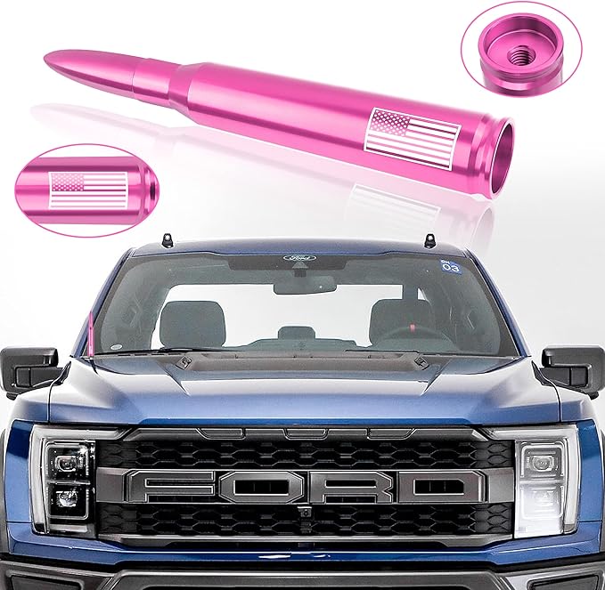 Car Bullet Antenna,Truck Exterior Decoration Accessories Car Vehicle Replacement Antenna Conpatible with Ford F150 RAM 1500 GMC Heavy Duty Pickup Trucks Accessories(New Upgrade Pink-U.S. Flag)…