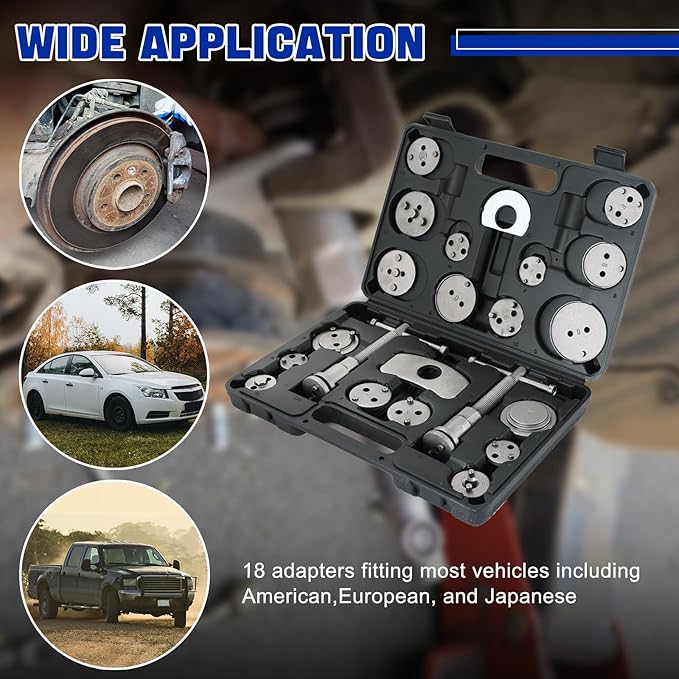 DASBET 24pcs Heavy Duty Disc Brake Caliper Tool Set Disc Brake Caliper Compressor Wind Back Tool Brake Spreading Tools (Black, 24pcs)