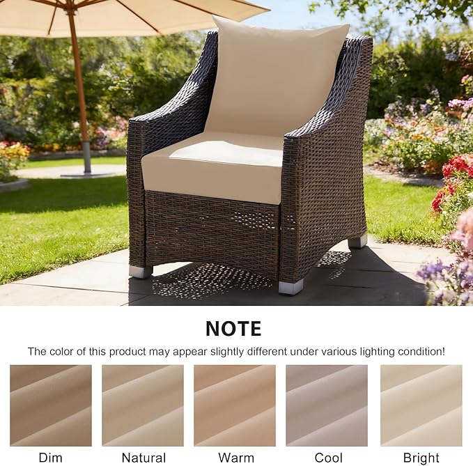 Outdoor Deep Seat Cushion Set, 24x24 Inch Water-Resistant & Fade-Resistant Outdoor Chair Cushions, Patio Furniture Cushions with Removable Cover for Patio Chair, Sofa, Beige (Set of 2)