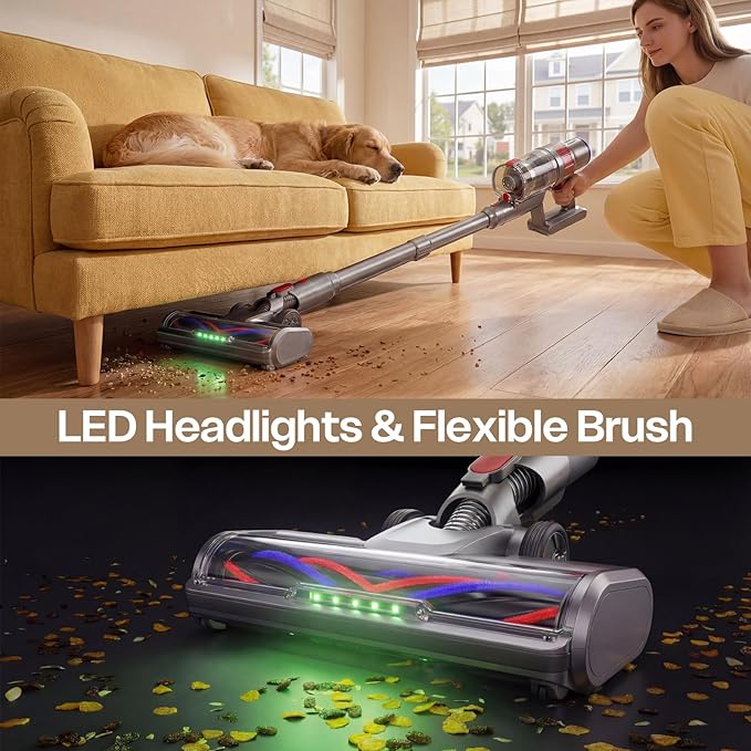 Cordless Vacuum Cleaner, 600W/50KPA, Stick Vacuum with Rechargeable Design, Up to 60 Minutes, Powerful Suction, Lightweight, Vacuum Cleaner for Home/Pet Hair/Carpet/Hard Floor, Grey