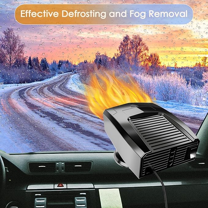 Nedittpy【2025 NEW】Portable Car Heater,2 in 1 Auto Fast Heating Defrost Defogger Cooling 12V Lighter Heater 60 Second Plug in Cig Lighter Demister,Car Fan Windshield Defroster (QH-501)