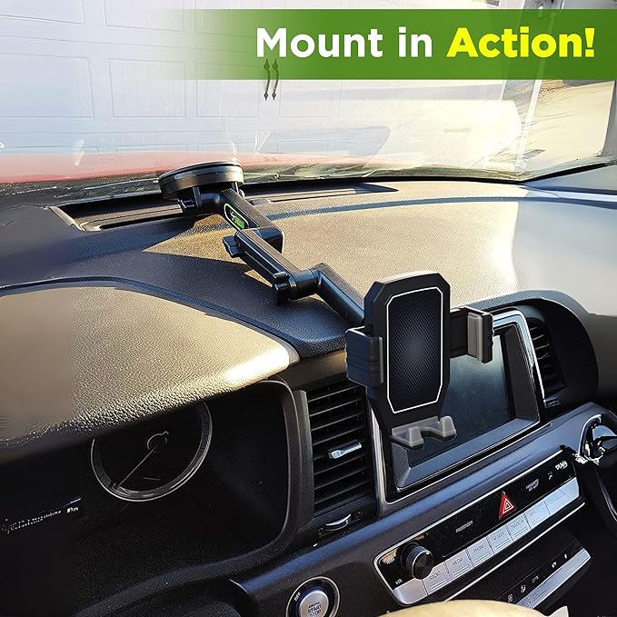 Cell Phone Mount for Truck Phone Holder for Truck Drivers - Heavy Duty Suction Cup, iPhone Holder for Dashboard Window 16.9 inch Long, for iPhone & Samsung, Semi Trucker, Gray