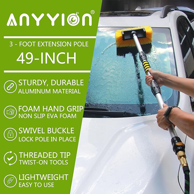 Anyyion 49inch Car Wash Brush with 10 Inch Soft Bristle, On/Off Switch for Car Truck Boat Washing Brush, Perfect for Cleaning House Siding, Auto Cars, Trucks, SUV, RV, Floors and More!