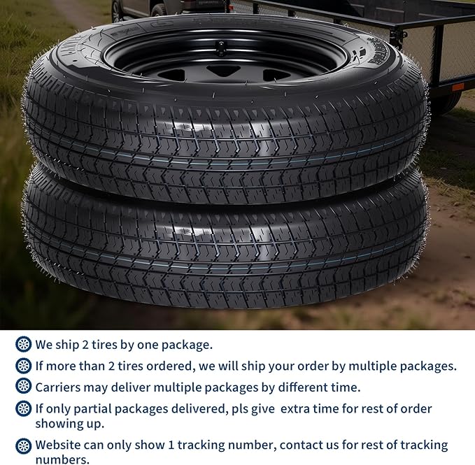 2-Pack Trailer Tire On Rim ST205/75D15 Trailer Tires and Wheels 5 Lug on 4.5 in PCD Trailer Tires with 15 in Rims Load Range C 6PR Black