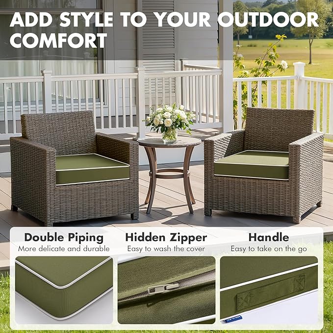 MIULEE Dark Green 19 x 19 x 3 Outdoor Chair Cushions Waterproof Patio Chair Cushions with Adjustable Straps Set of 2 for Patio Furniture 3-Year Color Fastness Garden Sofa Couch