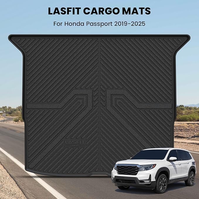 LASFIT Cargo Mat for Honda Passport 2025 2024 2023 2022 2021 2020 2019, All Weather Custom Fit TPE Trunk Mat Trunk Tray Cargo Tray, Black