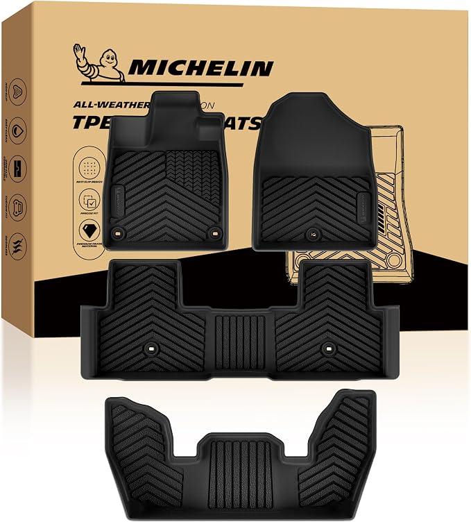 Michelin Vehicle Mats, Premier Series All-Weather TPE Custom Fit Liner for Honda Pilot 2023-2026 7 & 8 Seats, Floor Mats(4 Piece)