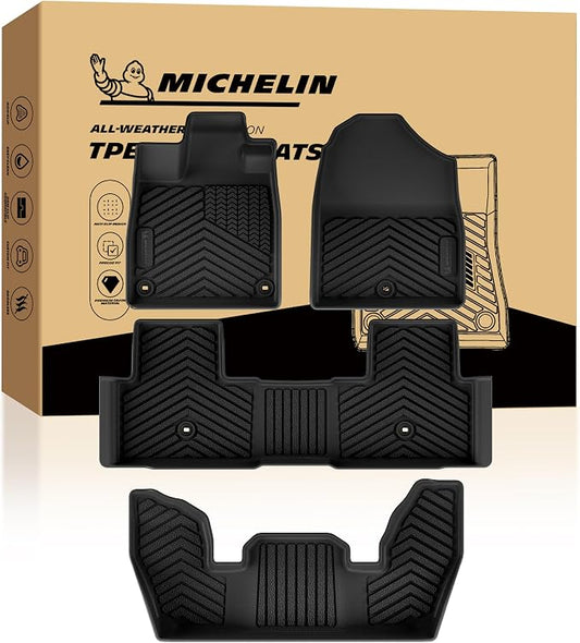 Michelin Vehicle Mats, Premier Series All-Weather TPE Custom Fit Liner for Honda Pilot 2023-2026 7 & 8 Seats, Floor Mats(4 Piece)