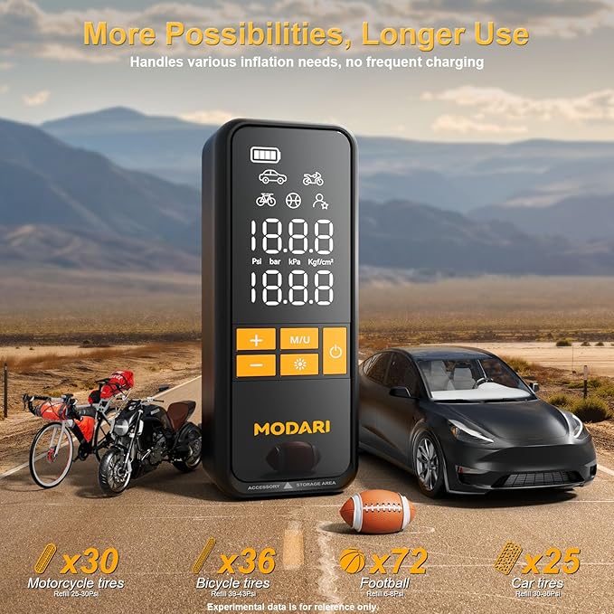 Tire Inflator Portable Air Compressor - 4X Faster 160 PSI Portable Air Pump for Cars - Cordless Tire Inflators with Gauge - Portable Tire Inflator for Car, Pickup, Bike and More (Yellow Black)