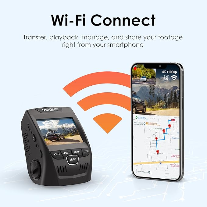 RexingUSA V1P SE 4K Dual Dash Cam w/GPS, Wi-Fi & 2pcs-CPL Filter | 512GB Support | Front 2160p, Rear 1080p | 170° Angle | G-Sensor | WDR | Loop Record | Parking Monitor | 64GB Memory Card Included
