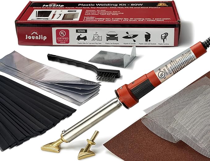 JOUNJIP Standard Plastic Welding Kit- UL Certified Welder 80W- Professional Grade Plastic Repair Kit for Automotive Car Bumper, Kayak, Tank Repair