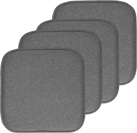 Sweet Home Collection Chair Cushion Memory Foam Pads Honeycomb Pattern Slip Non Skid Rubber Back Rounded Square 16" x 16" Seat Cover, 4 Pack, Charlotte Gray