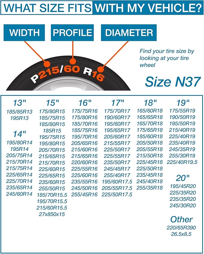 Passenger Vehicle Snow Socks for Tires, N37 - Car Sock Tire Traction Device for Snow, Ultimate Chain Alternative for Cars, SUVs, Pickups & Light Commercial Vehicles, Pack of 2