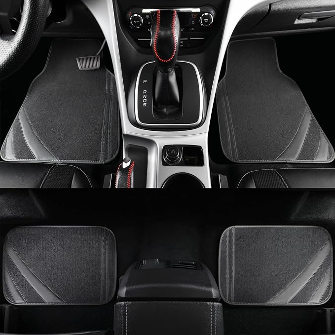 CAR PASS Car Floor Mats, Edge Leather Waterproof Car Mats with Double Stitch Line and Anti-Slip Backing Design, Fit 95% Automotive,SUVS,Sedan,Vans (Pure Gray)
